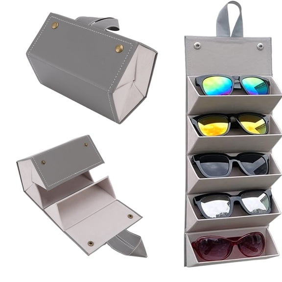Travel Glasses Case, Premium Sunglasses Travel Case for Multiple Pairs, Sunglass Travel Organizer with 5 Slots,Portable Multiple Eyeglass Travel Case, Sunglass Case Travel for Women, Men, Gray