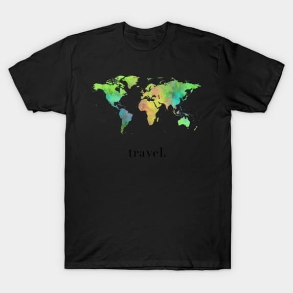 Travel Global Nomad Wandering Navigation Horizon Map Capital Font Art Unisex T-Shirt, up to size 3XL.