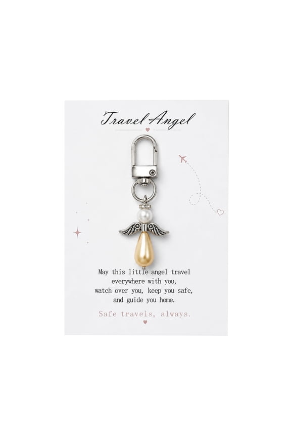 Travel Guardian Angel Charm Protection Keychain Safe Travels Good Luck Charms Travel Gift for Traveler Flight Attendant Adventure Blessing Accessory Graduation Trip Gift