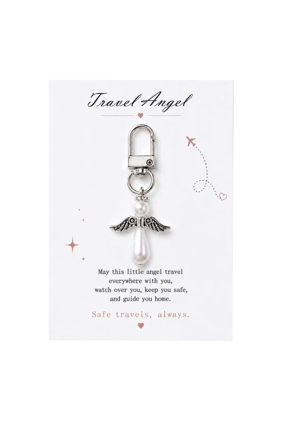 Travel Guardian Angel Keychain Safe Travel Charm Protection Gift Good Luck Angel Luggage Bag Charms Gift for Flight Attendant Pilot Graduation Backpack Car Mirror Accessory
