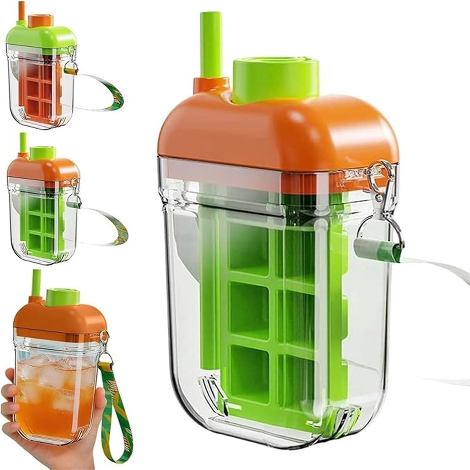 Travel, Gym & Home Essential – 2-in-1 Ice Cubes Bottle with Straw, Easy Press Ice Tray, Leak Proof Lid, Vertical Ice Maker for Freezer Home Kitchen Outdoor Picnics 2pc