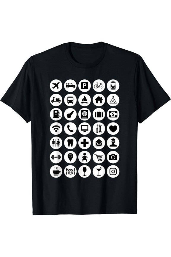 Travel Hack International Icons Backpacker Fan Tourist Help T-Shirt, Unisex T-Shirt