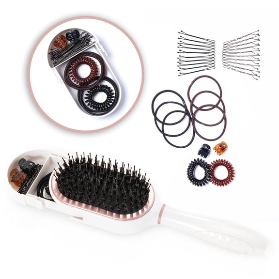 Travel Hair Brush Set with 30 Accessories: Built-in Storage, Boar & Nylon Bristle for All Hair Types