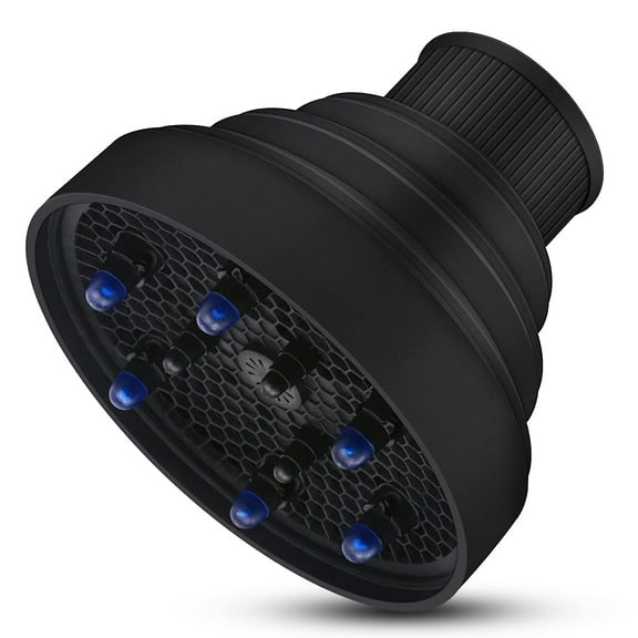 Travel Hair Dryer Diffuser, Collapsible Portable Hair Diffuser, Profession Blow Dryer Diffuser Attachment for Natural Thick Hair, Suitable for Nozzle 1.65 inches to 1.77 inches - Black