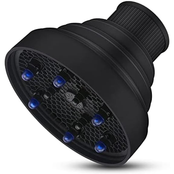 Travel Hair Dryer Diffuser, Collapsible Portable Hair Diffuser, Profession Blow Dryer Diffuser Attachment for Thick Hair, Suitable for Nozzle 1.65 inches to 1.77 inches - Black