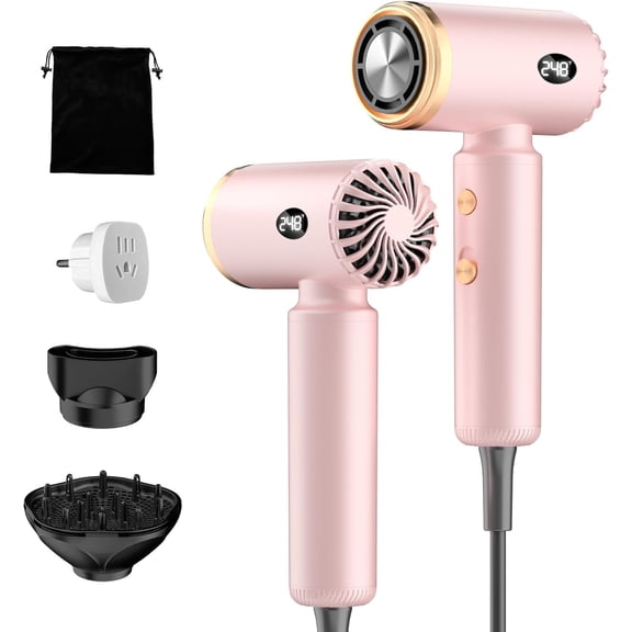 Travel Hair Dryer, Dual Mini Ionic Blow Dryer for Drying, Compact Lightweight Hair Dryer with Diffuser for & Travel, Portable Hairdryer International 110-240V ()
