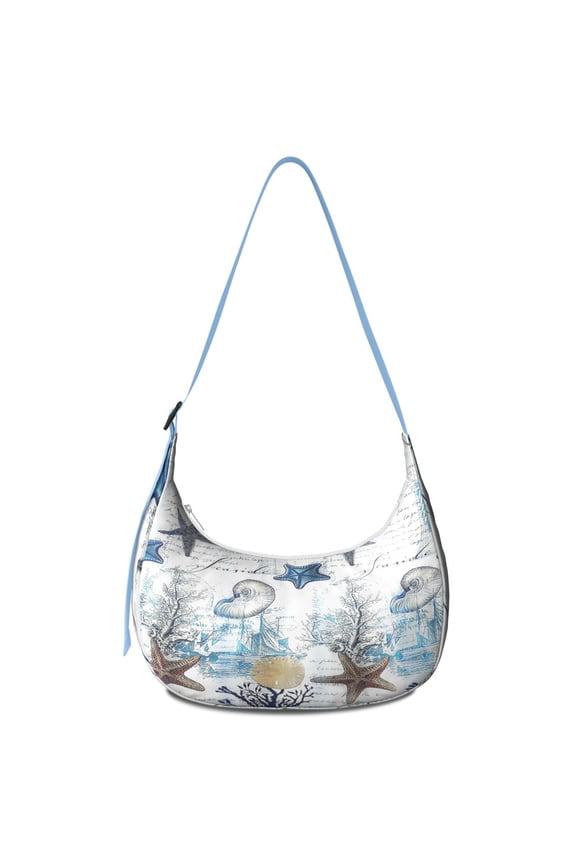 Travel Handbag for Women – Durable Nylon with Ocean Anchor and Coral Design, Vintage Seashells and Fish Print, Spacious Lightweight Water-Resistant Purse