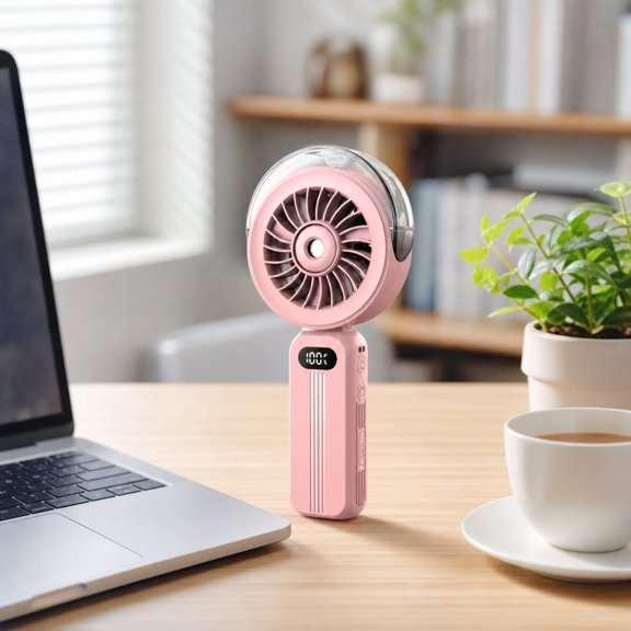 Travel Handheld Personal Fan, Portable Mist Fan, Rechargeable Misting Fan Portable, Strong Portable Fan, Pink High-Speed Operation, 8X4X3.5 in Foldable Lightweight Build, Handheld