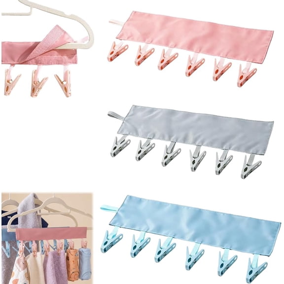 Travel Hangers Foldable with 6 Clips, 3 Pack Portable Folding Travel Hanger, Swimsuit Drying Rack with 6 Windproof Clips, Space-Saving Compact Storage for Swimsuit Towel Sock(3Pcs)
