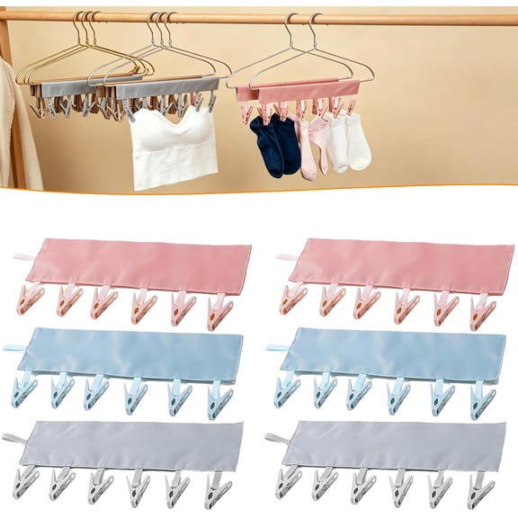 Travel Hangers Foldable, Portable Drying Rack with 6 Windproof Clips, Space-Saving Collapsible Hangers for Hotel Camping, 6 Pack(Q)
