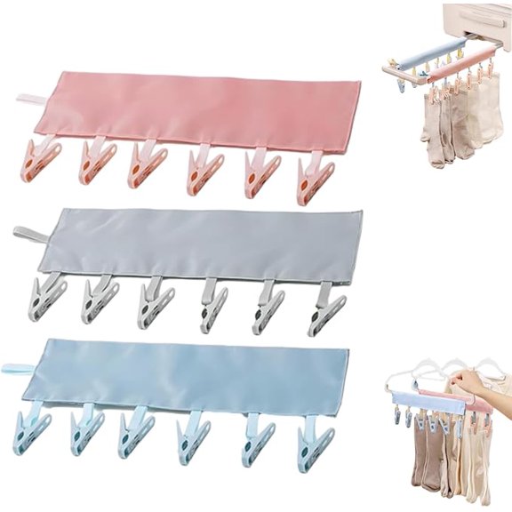 Travel Hangers Foldable, Portable Foldable with 6 Clips, Portable Foldable Hangers for Swimsuit Towel & Sock Space-Saving Drying Rack for Hotels Camping (3PC,D)