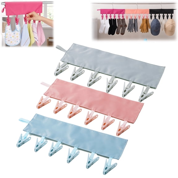 Travel Hangers, Foldable Travel Clothesline with 6 Clips, Portable Travel Hangers for Suitcase Drying, Pack of 3(MIX)