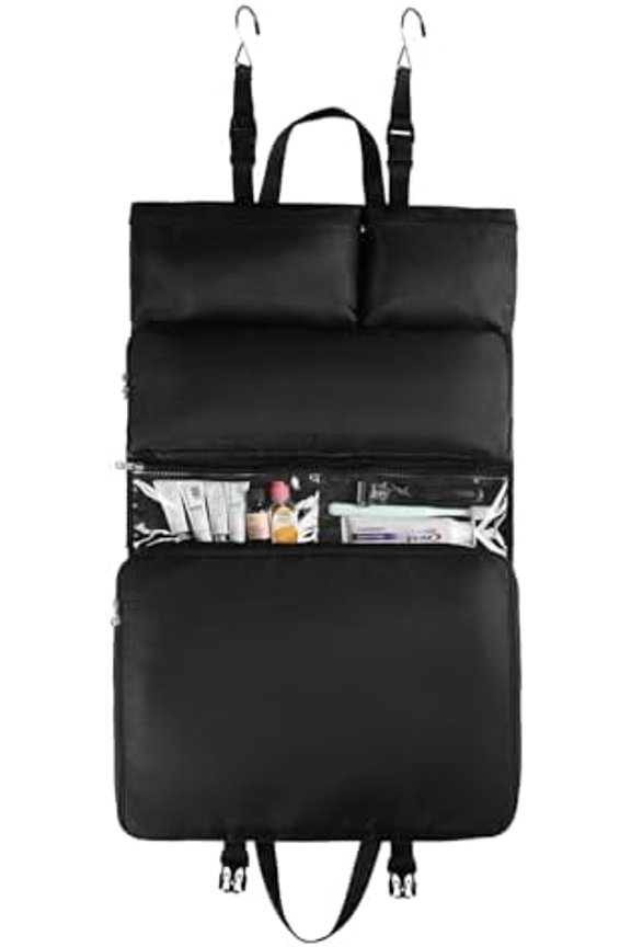Travel Hanging Storage Bag for Luggage with Hooks and Handle Compression Packing Cube 6-in-1 Suitcase Organizer Travel Packing Organizers Space-Saving Carry-on Closet, Black