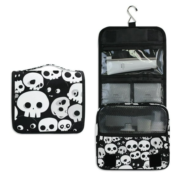 Travel Hanging Toiletry Bag Home Cosmetic Organizer Makeup Bag Black White Color Skulls