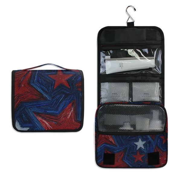 Travel Hanging Toiletry Bag Home Cosmetic Organizer Makeup Bag Red Stars