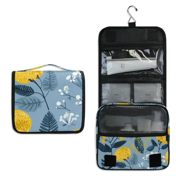 Travel Hanging Toiletry Bag Home Cosmetic Organizer Makeup Bag Yellow Flowers and Leaves