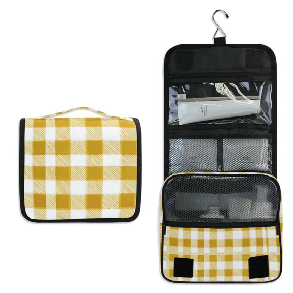 Travel Hanging Toiletry Bag Home Cosmetic Organizer Makeup Bag Yellow and White