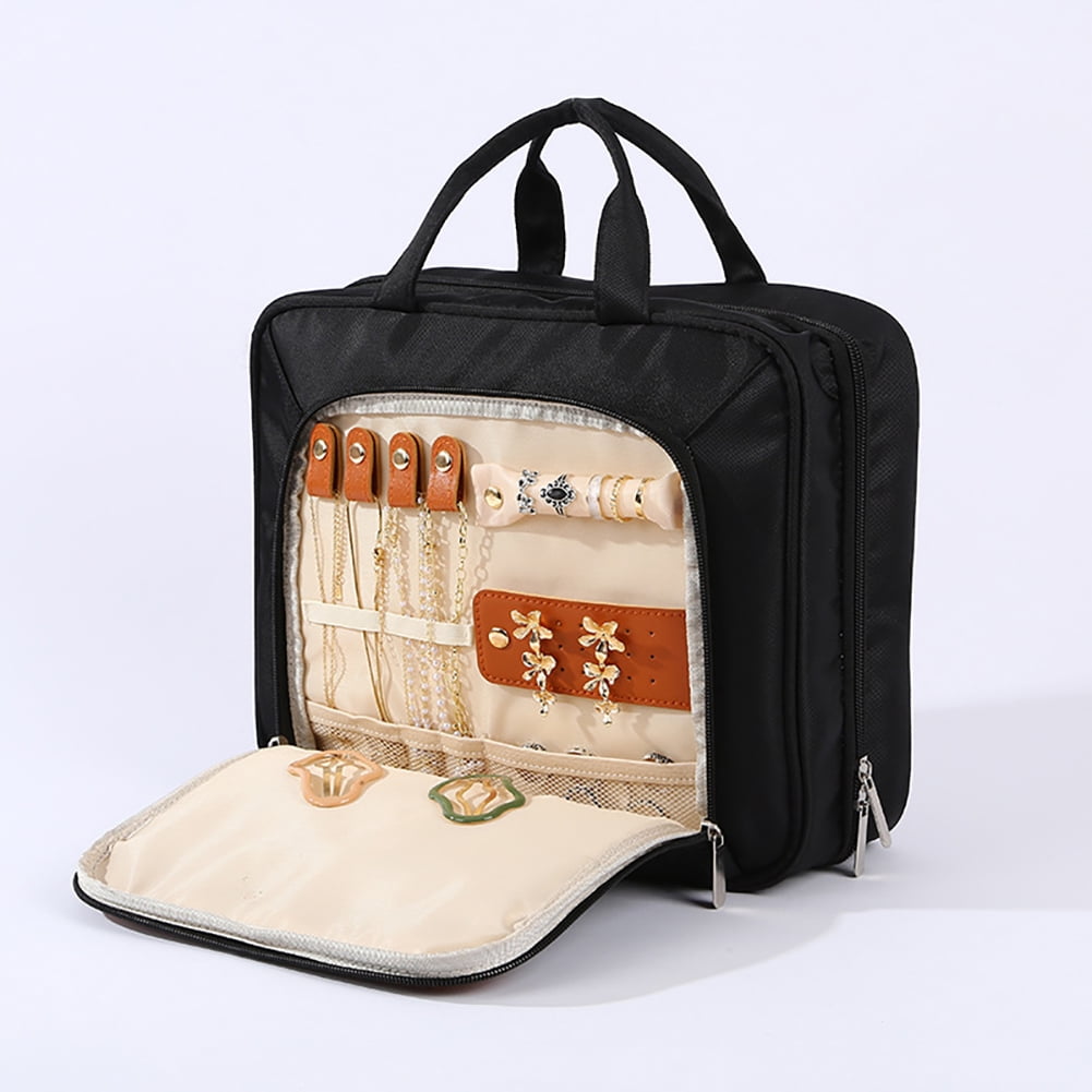 Travel Hanging Toiletry Bag, Jewelry Organizer with Dry Wet Separation, Large Capacity Cosmetic Bag with Trolley Strap, Foldable Hanging Design for Travel & Home