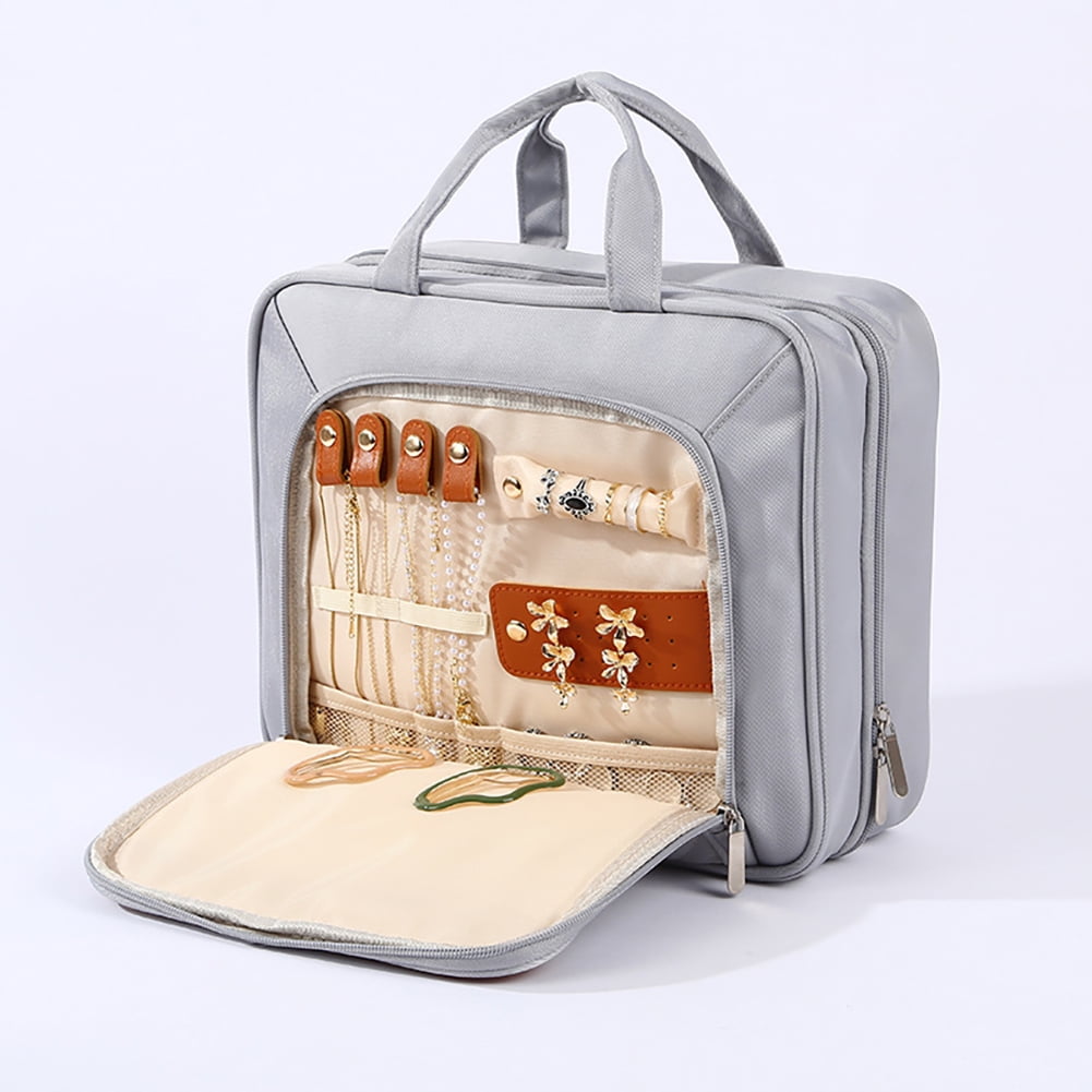 Travel Hanging Toiletry Bag, Jewelry Organizer with Dry Wet Separation, Large Capacity Cosmetic Bag with Trolley Strap, Foldable Hanging Design for Travel & Home