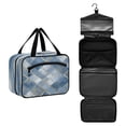 thumbnail image 1 of Travel Hanging Toiletry Bag with 4 Zipped Compartments Waterproof Makeup Accessories Spacious Cosmetic Bag Blue Plaid Pattern Medium, 1 of 9