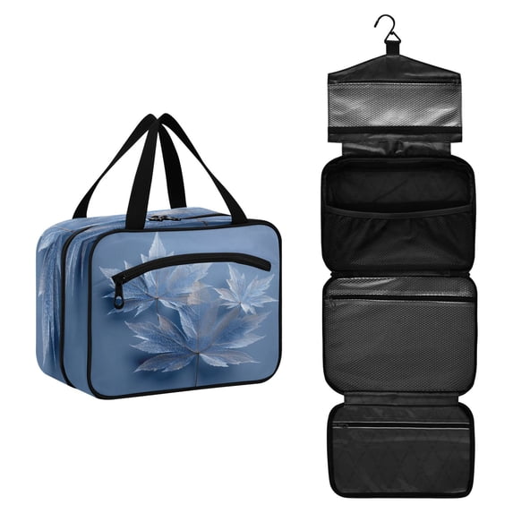 Travel Hanging Toiletry Bag with 4 Zipped Compartments Waterproof Makeup Accessories Spacious Cosmetic Bag Glass Mapleleaves Medium