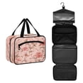 thumbnail image 1 of Travel Hanging Toiletry Bag with 4 Zipped Compartments Waterproof Makeup Accessories Spacious Cosmetic Bag Pink Flowers Large, 1 of 9
