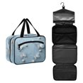 thumbnail image 1 of Travel Hanging Toiletry Bag with 4 Zipped Compartments Waterproof Makeup Accessories Spacious Cosmetic Bag White Butterflies Pattern Medium, 1 of 9