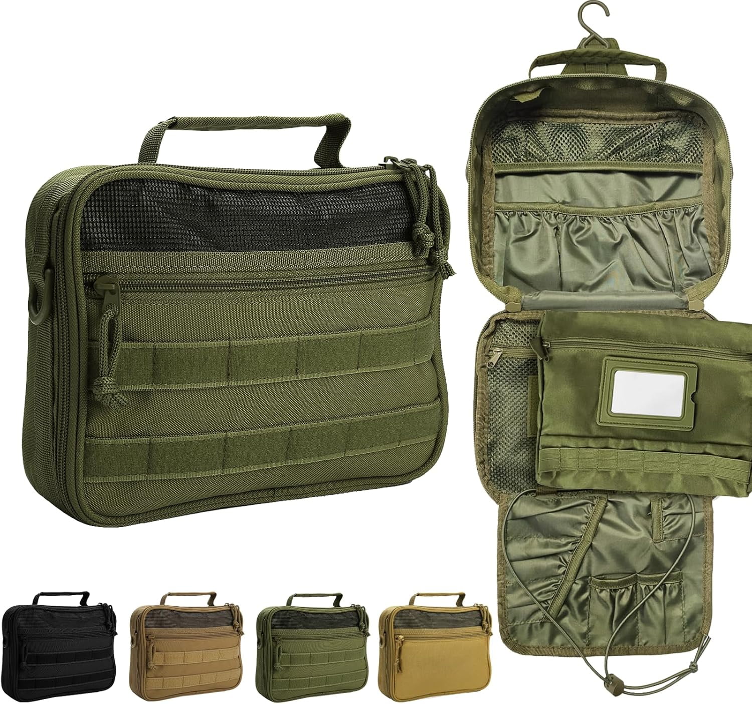 Travel Hanging Toiletry Bags,Tactical Toiletry Bag for Men,Bathroom Essentials Men's Toiletry Bag for Camping,Toiletries Organizer Dopp Kit, Travel Cosmetic Bag,Shaving Hygiene Bag-Green