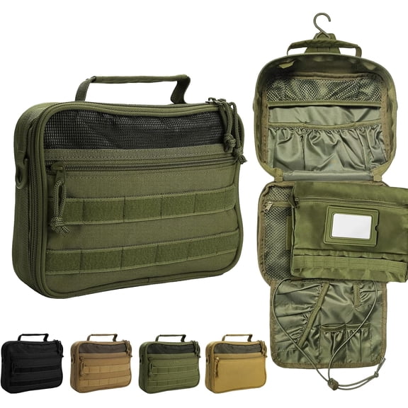 Travel Hanging Toiletry Bags,Tactical Toiletry Bag for Men,Bathroom Essentials Men's Toiletry Bag for Camping,Toiletries Organizer Dopp Kit, Travel Cosmetic Bag,Shaving Hygiene Bag-Green