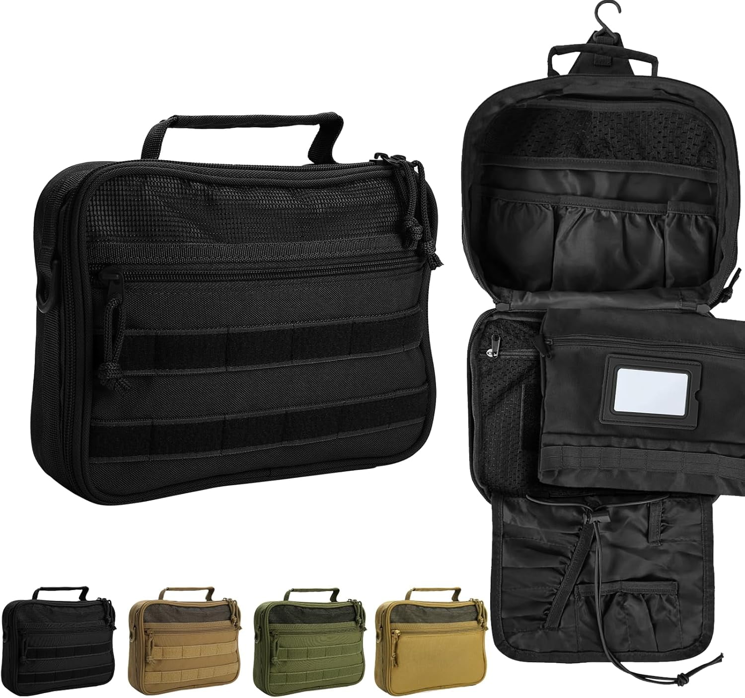 Travel Hanging Toiletry Bags,Tactical Toiletry Bag for Men,Bathroom Essentials Men's Toiletry Bag for Camping,Toiletries Organizer Dopp Kit, Travel Cosmetic Bag,Shaving Hygiene Bag-Black