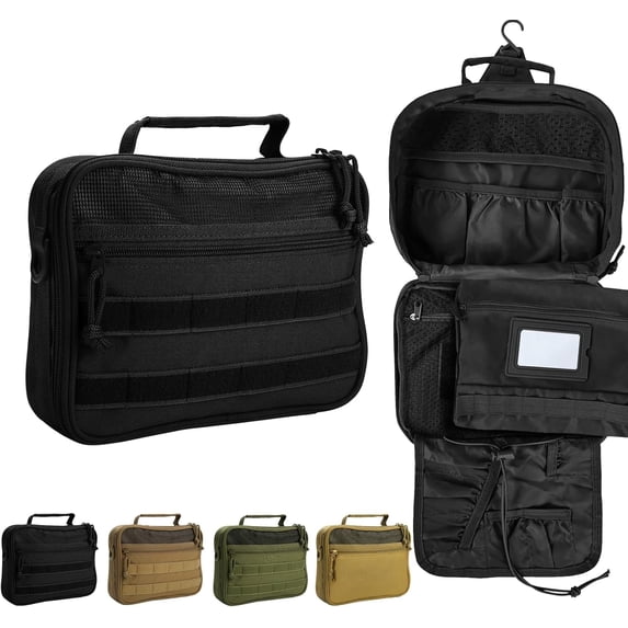 Travel Hanging Toiletry Bags Tactical Camp Bag for Men Bathroom Cosmetic Bag Shave Hygiene Bag Black
