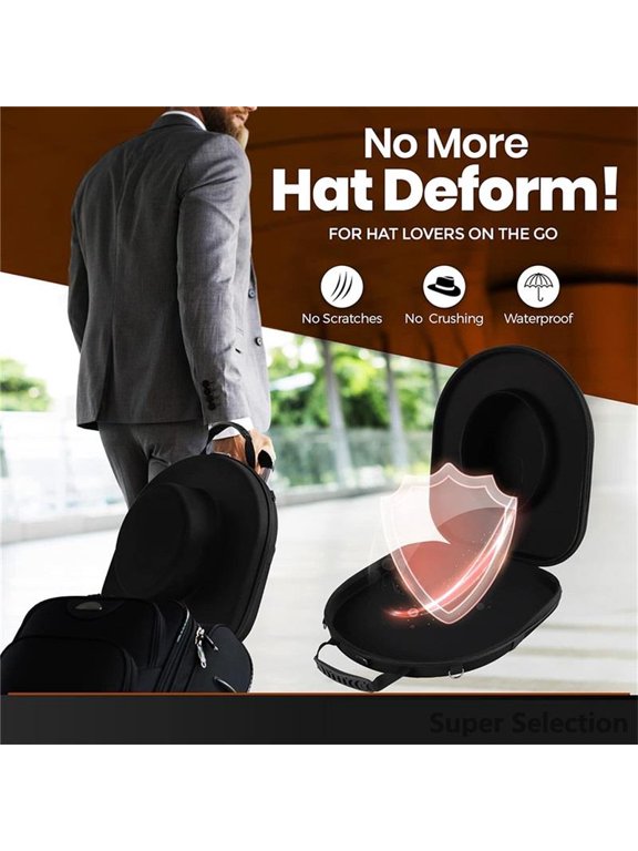 Hard Shell Protective Hat Case With Hidden Storage Slot, Travel Hat Box, Portable Hat Organizer For Fedora, Straw Hats, Carry On Luggage, Black,Black