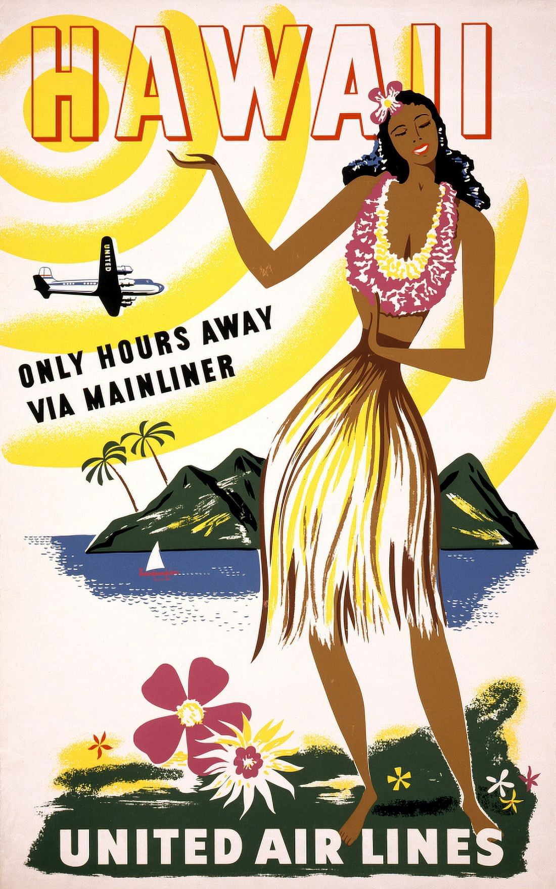Travel Hawaii Only Hours Away Via Mainliner Canvas Art -  (36 x 54)