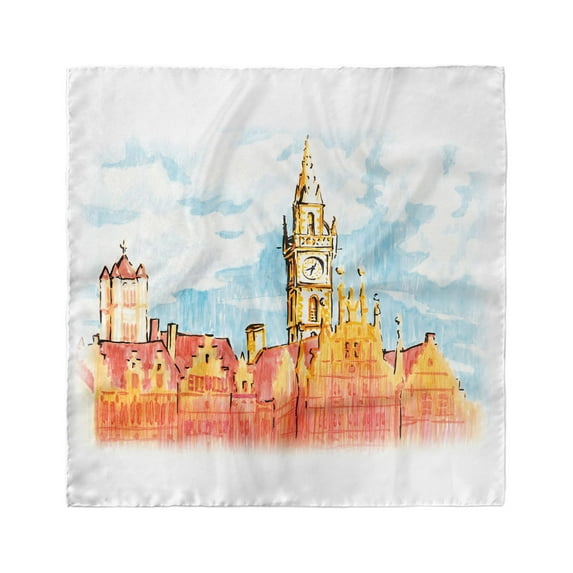 Travel Head Scarf, View of Ghent Clock Tower, Head Wrap, 3 Sizes, by Ambesonne