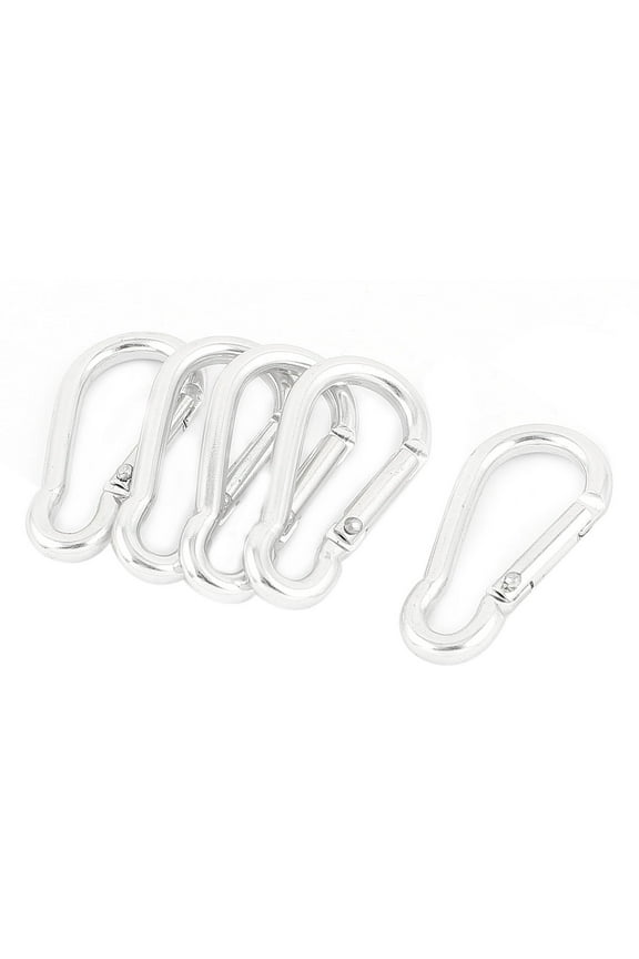 Travel Hiking Aluminum Clip Hook D-Ring Keychain Carabiner 5 Pcs Silver Tone