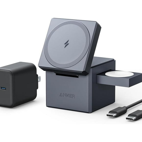 Travel & Home Use Durable ABS Sleek Black 3-in-1 Foldable 15W MagSafe Wireless Charger for iPhone, Apple Watch, AirPods with Interchangeable Plugs