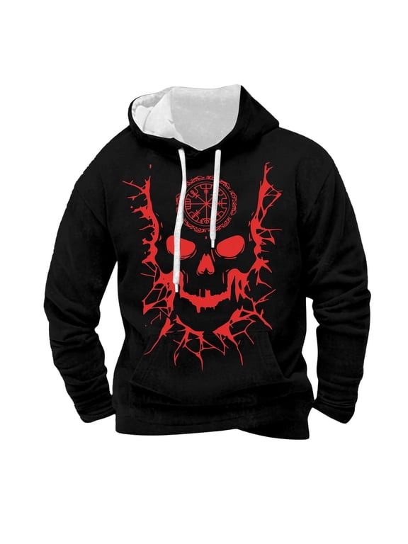 Travel Hoodie European Norse Mythology Hooded Casual Sweatshirt for Men Streetwear Autumn Winter Black 5XL