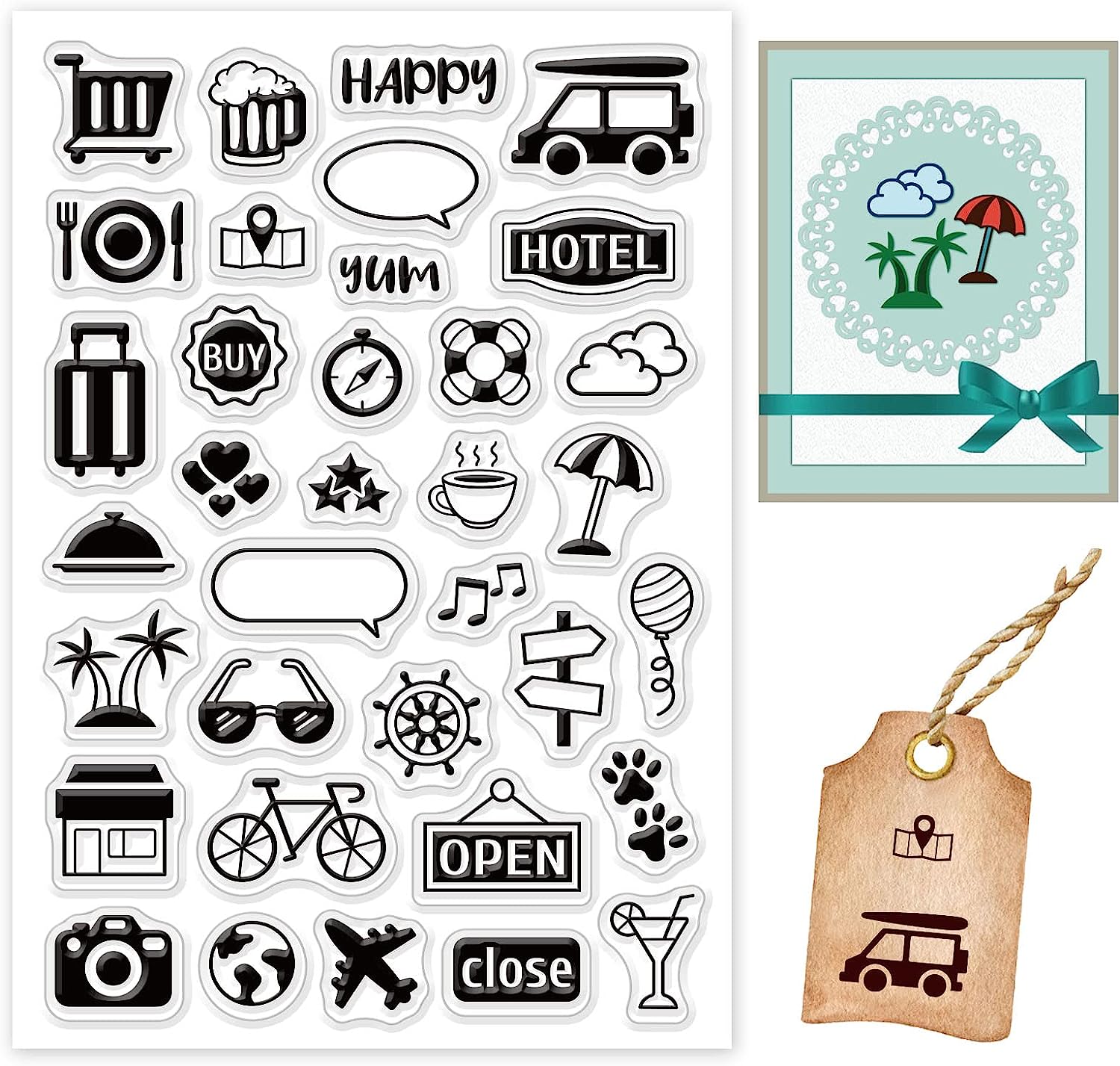 Travel Icon Themed Clear Stamps Vehicle/Cutlery/Compass/Earth/Camera ...