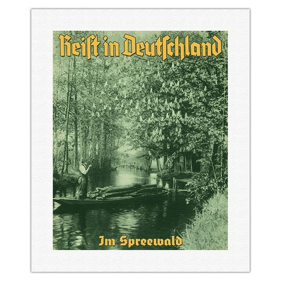 Travel In Germany (Reist in Deutschland) - Spreewald Biosphere Reserve - Vintage Travel Poster by Haneberg Studio c.1950s - Fine Art Rolled Canvas Print 16in x 20in