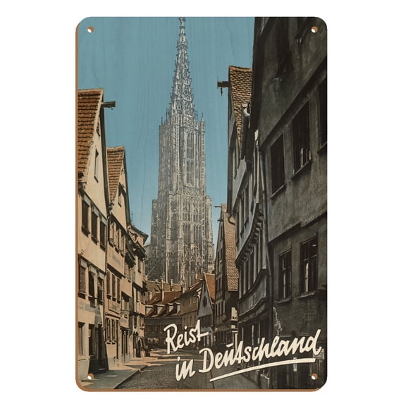 Travel In Germany (Reist in Deutschland) - Ulm Minster - World’s Tallest Church - Vintage Travel Poster c.1935 - 8 x 12 inch Vintage Wood Art Sign