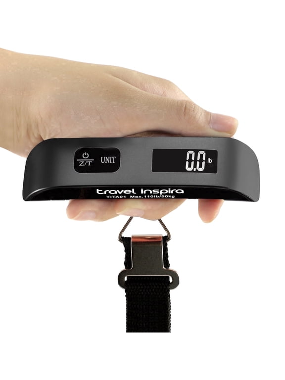 Digital Luggage Scale 110LB / 50KG – Portable Hanging Suitcase Scale with Backlit LCD, Overweight Alert, Tare & auto-off, Battery Included, Black