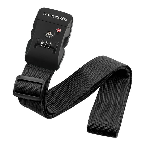 Travel Inspira Luggage Strap with TSA Combination Lock - Adjustable, Easy to Use, Protect Your Luggage, Black