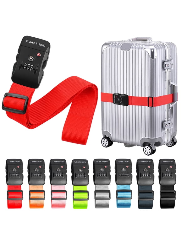 TSA Luggage Strap with 3-Digit Combination Lock, Adjustable 78-Inch Suitcase Belt, Red