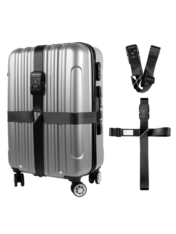 Luggage Straps TSA Approved Suitcase Belt Adjustable Length 3-Dial Combination Lock and Cross Luggage Suitcase Security - Black