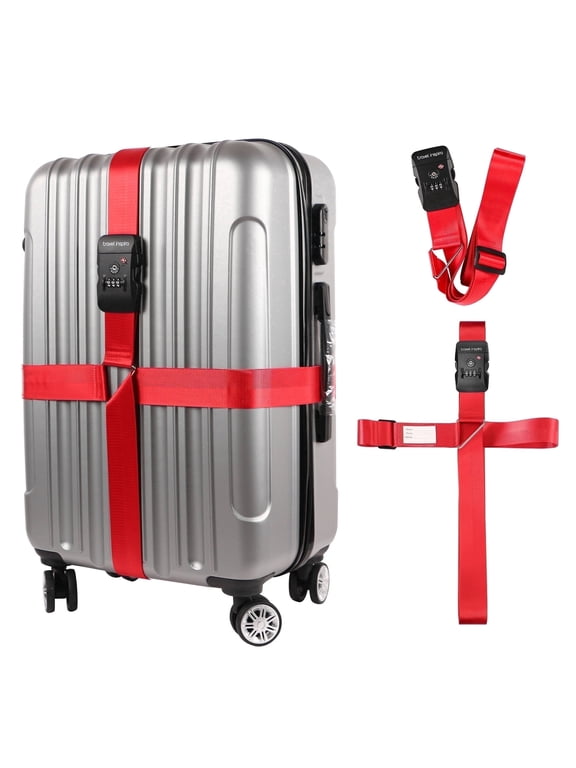 Luggage Straps TSA Approved Suitcase Belt Adjustable Length 3-Dial Combination Lock and Cross Luggage Suitcase Security - Red