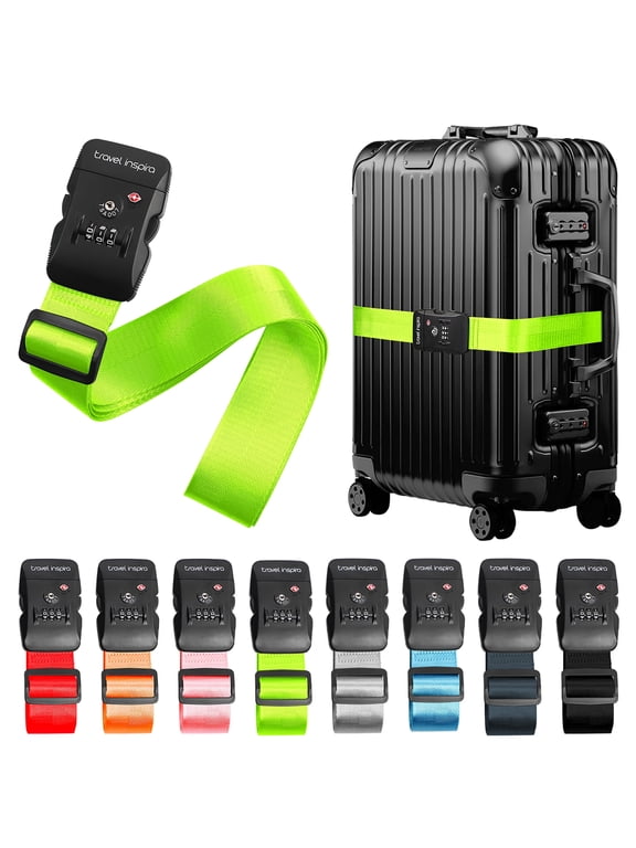 TSA 3-Digit Combination Lock Luggage Strap, Adjustable 78-Inch Suitcase Belt, Fluorescent Green