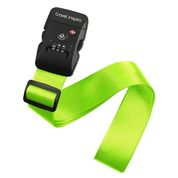 Travel Inspira TSA Approved Luggage Straps with Combination Lock, Adjustable, Fluorescent Green