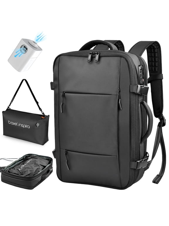 Vacuum Compression Backpack 65L, Carry On Backpack with Electric Pump, TSA Lock, Water Resistant, Laptop Compartment for Travel, Camping, Business, Weekend Trips