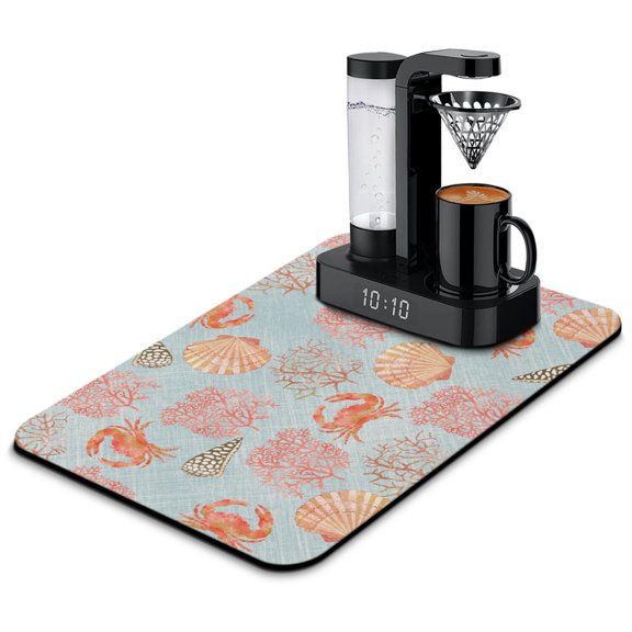 Travel-Inspired Nautical Coffee Mat – Beach Voyage Map and Lighthouse Anchor Theme Drying Mat, Durable and Quick Dry Diatom Pad