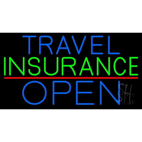 Travel Insurance Open Block Red Line LED Neon Sign 20 x 37 - inches, Black Square Cut Acrylic Backing, with Dimmer - Bright and Premium built indoor LED Neon Sign for Décor, Travel agency, Storefront.